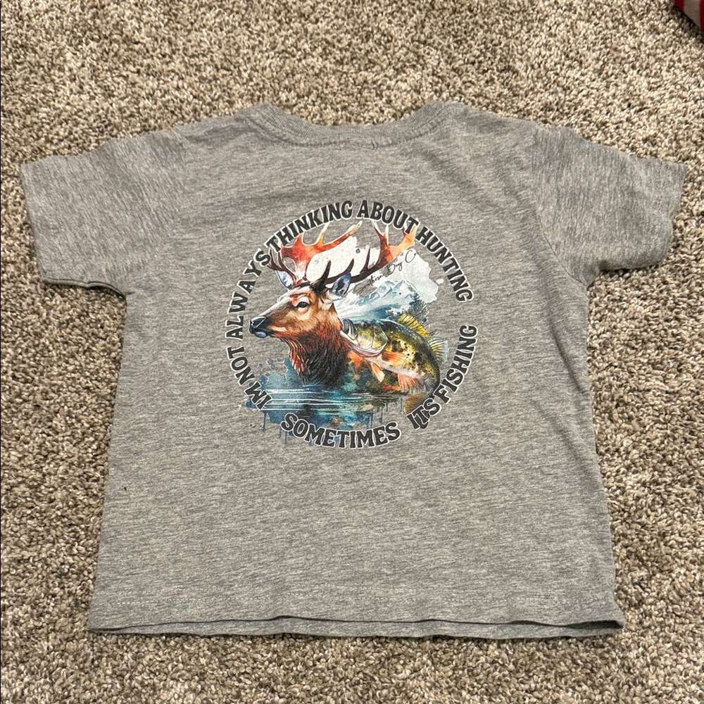 Gray Kids T-Shirt with Hunting and Fishing Design